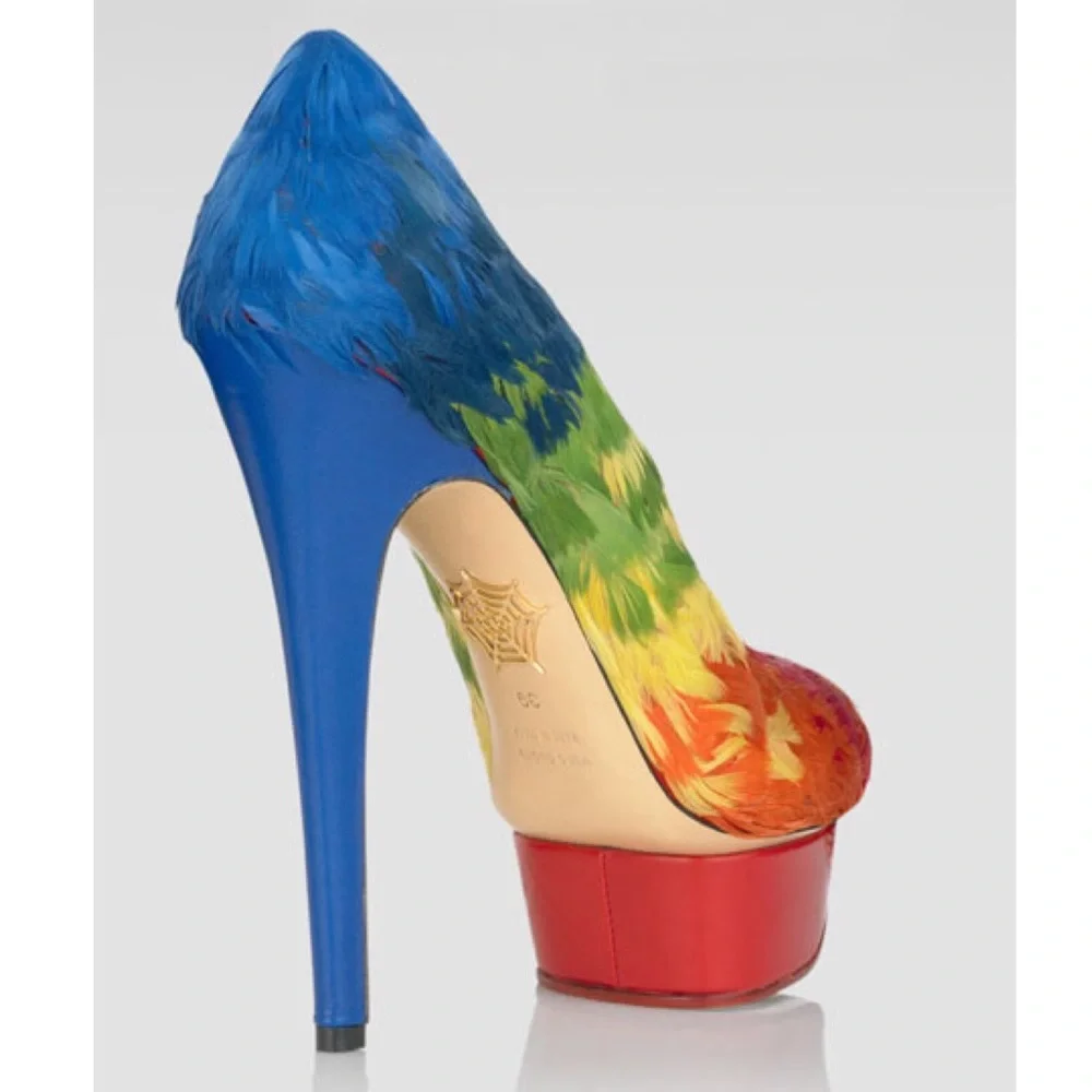 Charlotte Olympia Dolly Rainbow Feathered Pump
